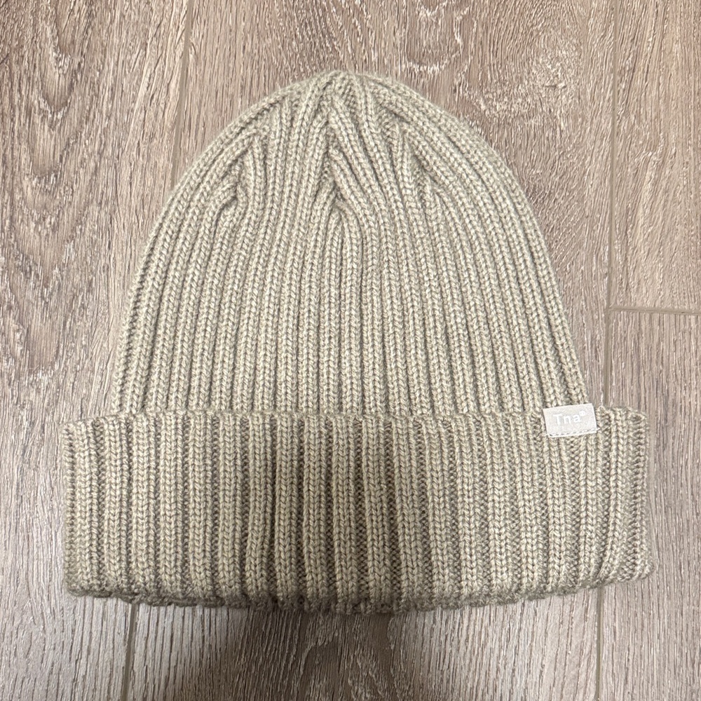 TNA Beige Ribbed Knit Beanie